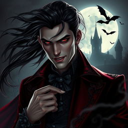 A striking vampire character design for a gothic novel cover