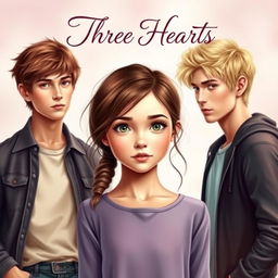 A captivating book cover titled 'Three Hearts'
