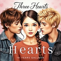 A captivating book cover titled 'Three Hearts'