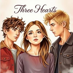A captivating book cover titled 'Three Hearts'