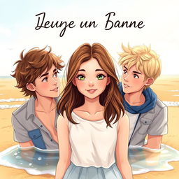A charming book cover illustration set on a beautiful beach