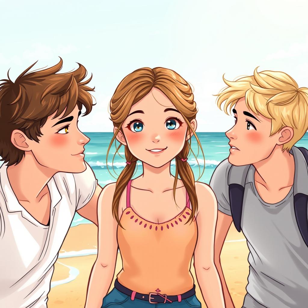 A charming book cover illustration set on a beautiful beach