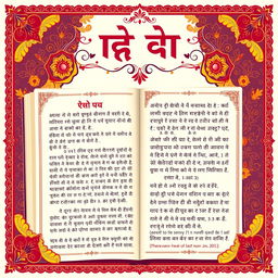A visually captivating cover page for a Hindi portfolio, featuring an elegant and vibrant design that incorporates Indian cultural elements such as traditional motifs, and a beautiful Hindi calligraphy title that reads 'हिंदी पोर्टफोलियो' (Hindi Portfolio)