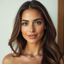 A beautiful portrait of a woman with soft lighting that highlights her features, focusing on her neck where the shadow has been removed
