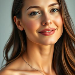 A beautiful portrait of a woman with soft lighting that highlights her features, focusing on her neck where the shadow has been removed