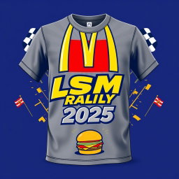A graphic design layout for a t-shirt celebrating the McDonald's Batino LSM Rally 2025