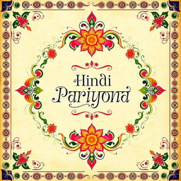 A beautifully designed cover page for a Hindi project titled 'Hindi Pariyona', featuring intricate traditional Indian patterns and vibrant colors