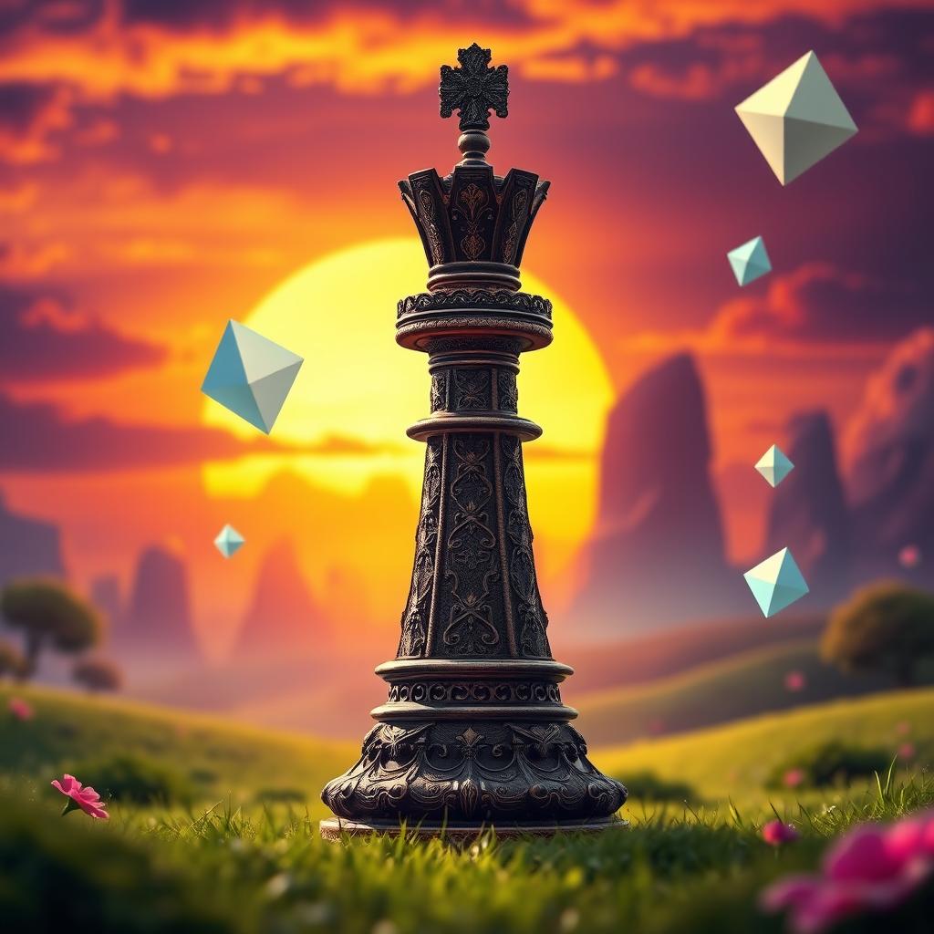 A visually stunning image of a towering chess piece, specifically a rook