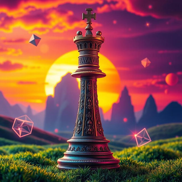 A visually stunning image of a towering chess piece, specifically a rook