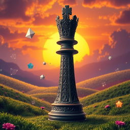 A visually stunning image of a towering chess piece, specifically a rook