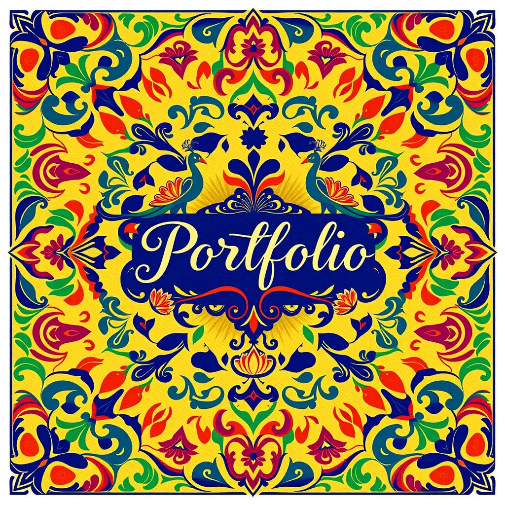 A stunning and elegant portfolio cover page designed with a vibrant and artistic flair