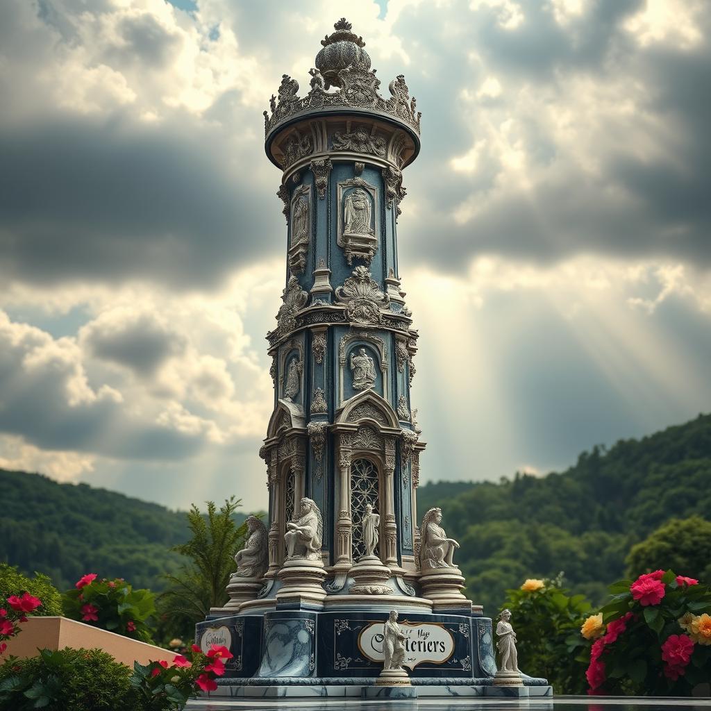 A beautifully detailed chess tower, intricately designed with ornate carvings and embellishments