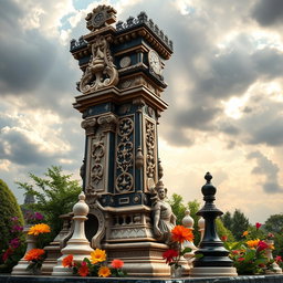 A beautifully detailed chess tower, intricately designed with ornate carvings and embellishments