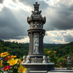 A beautifully detailed chess tower, intricately designed with ornate carvings and embellishments