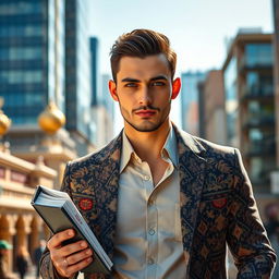 A stylish Uzbek modern man, exuding confidence and intelligence