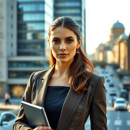 A sophisticated Uzbek modern woman, radiating intelligence and elegance