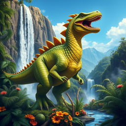 A powerful, stylized depiction of a dyno (dinosaur), showcasing its massive size and intricate details