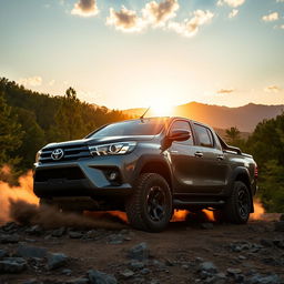 A detailed and dynamic image of a 2016 Toyota Hilux in a rugged outdoor setting