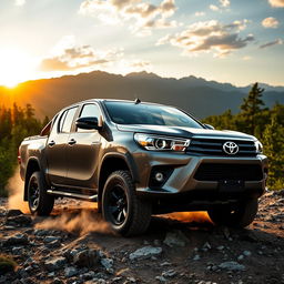A detailed and dynamic image of a 2016 Toyota Hilux in a rugged outdoor setting