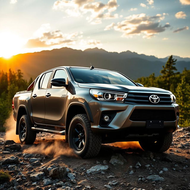 A detailed and dynamic image of a 2016 Toyota Hilux in a rugged outdoor setting