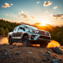 A detailed and dynamic image of a 2016 Toyota Hilux in a rugged outdoor setting