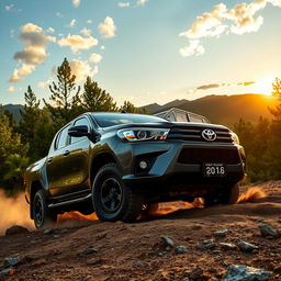 A detailed and dynamic image of a 2016 Toyota Hilux in a rugged outdoor setting