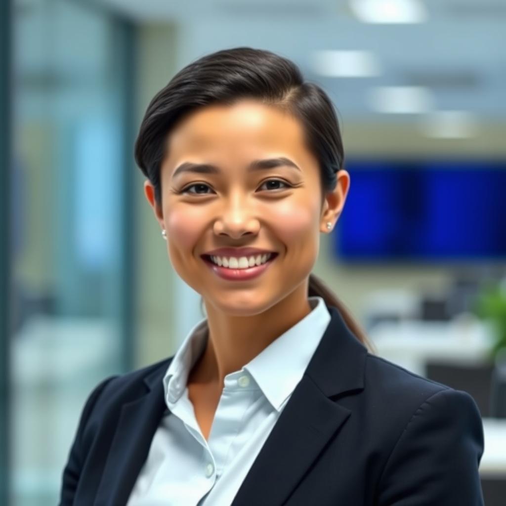 A professional and polished headshot for a resume, featuring an individual with a friendly and approachable expression