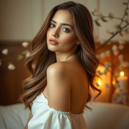 A beautiful woman posing elegantly in a tasteful manner, showcasing her natural beauty
