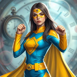 A realistic depiction of a teenage girl superhero, showcasing her full body