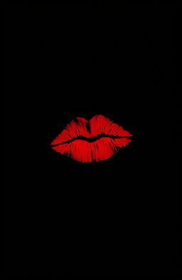 A striking image featuring a deep black background that creates a dramatic contrast with a vibrant crimson kiss mark in the center
