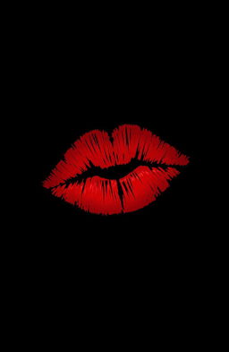 A striking image featuring a deep black background that creates a dramatic contrast with a vibrant crimson kiss mark in the center