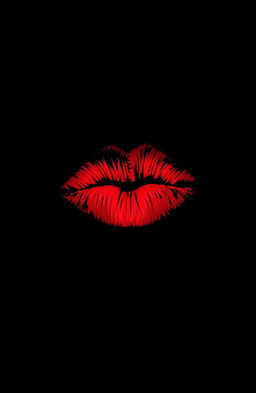 A striking image featuring a deep black background that creates a dramatic contrast with a vibrant crimson kiss mark in the center