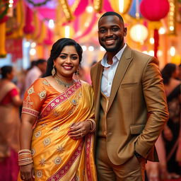 An Indian curvy woman elegantly wearing a stunning golden salwar suit, adorned with intricate patterns and embellishments