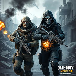 A dynamic and intense scene featuring characters inspired by Nikto and Ghost from Call of Duty Mobile (CODM)