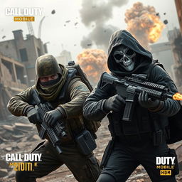 A dynamic and intense scene featuring characters inspired by Nikto and Ghost from Call of Duty Mobile (CODM)