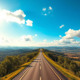 A captivating photograph of a long, winding road stretching into the horizon, showcasing a beautiful perspective view that emphasizes depth and distance