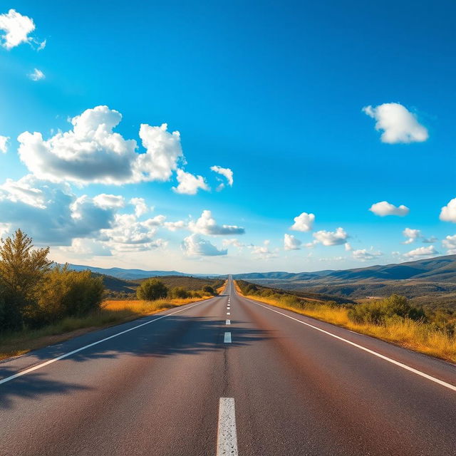 A captivating photograph of a long, winding road stretching into the horizon, showcasing a beautiful perspective view that emphasizes depth and distance