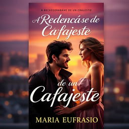 A captivating romance novel cover titled 'A Rendenção de um Cafajeste' featuring a striking design that captures the essence of love and redemption