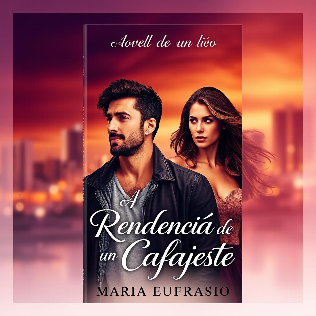 A captivating romance novel cover titled 'A Rendenção de um Cafajeste' featuring a striking design that captures the essence of love and redemption