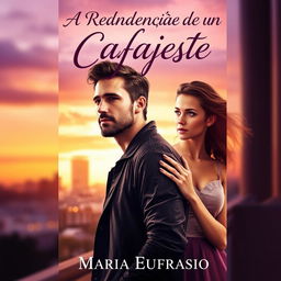 A captivating romance novel cover titled 'A Rendenção de um Cafajeste' featuring a striking design that captures the essence of love and redemption