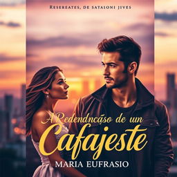 A captivating romance novel cover titled 'A Rendenção de um Cafajeste' featuring a striking design that captures the essence of love and redemption