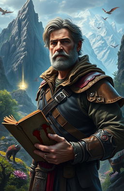 A middle-aged man on a transformative journey in a vibrant fantasy world