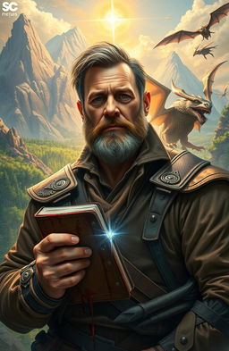 A middle-aged man on a transformative journey in a vibrant fantasy world