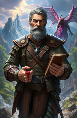 A middle-aged man on a transformative journey in a vibrant fantasy world
