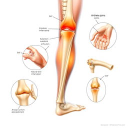 A detailed anatomical illustration showcasing the effects of arthritis on human joints