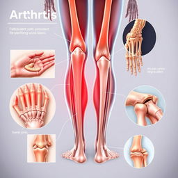 A detailed anatomical illustration showcasing the effects of arthritis on human joints