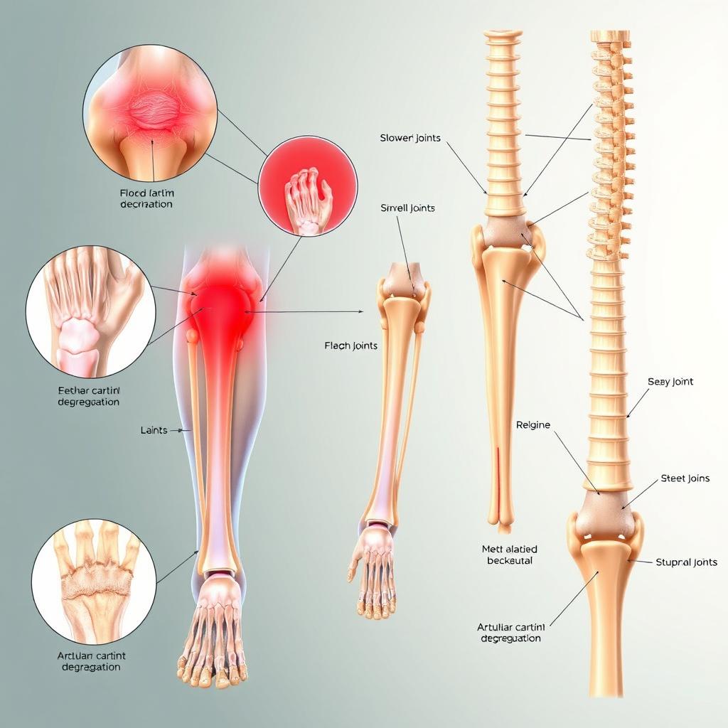 A detailed anatomical illustration showcasing the effects of arthritis on human joints