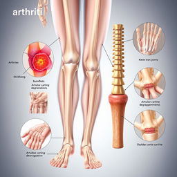 A detailed anatomical illustration showcasing the effects of arthritis on human joints