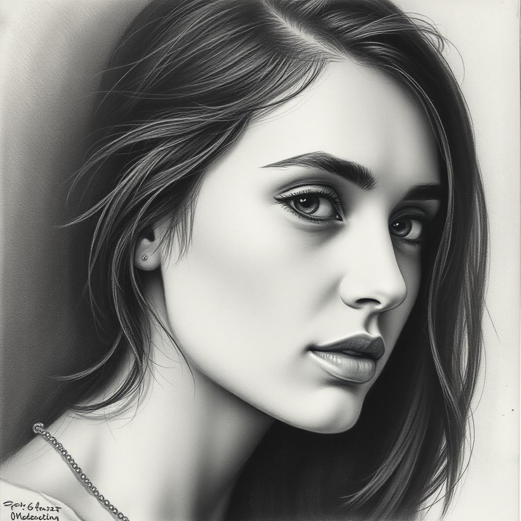 A beautifully completed charcoal drawing based on the reference picture provided