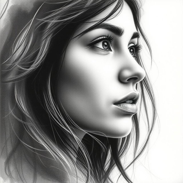 A beautifully completed charcoal drawing based on the reference picture provided